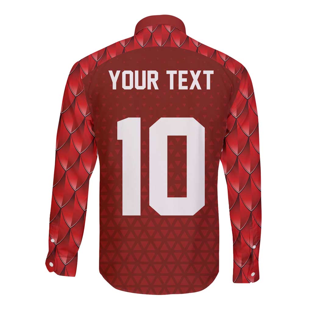 Custom Wales Rugby-The Three Feathers Long Sleeve Button Shirt Go Champions