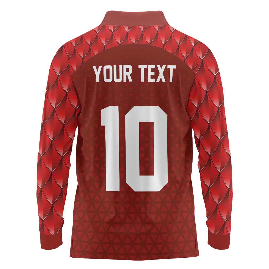 Custom Wales Rugby-The Three Feathers Long Sleeve Polo Shirt Go Champions