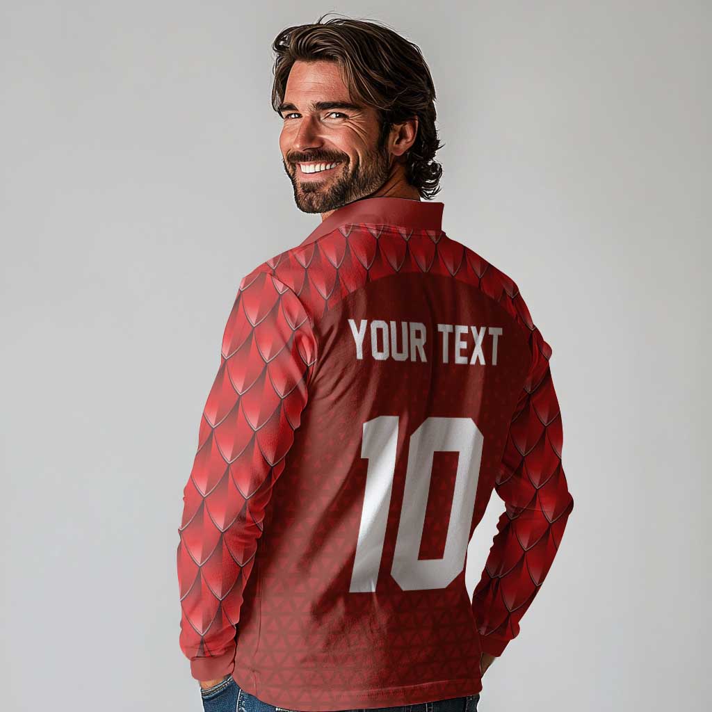 Custom Wales Rugby-The Three Feathers Long Sleeve Polo Shirt Go Champions