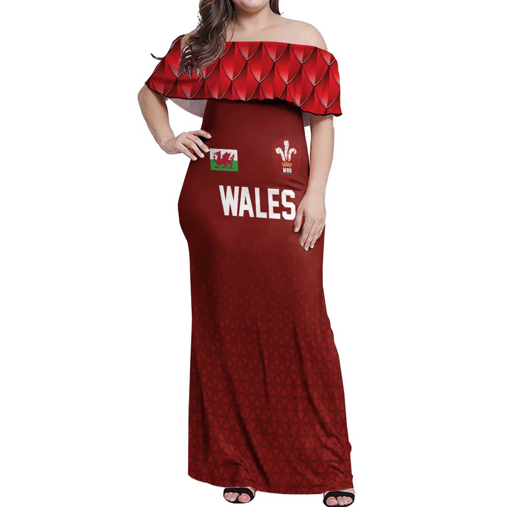 Custom Wales Rugby-The Three Feathers Off Shoulder Maxi Dress Go Champions