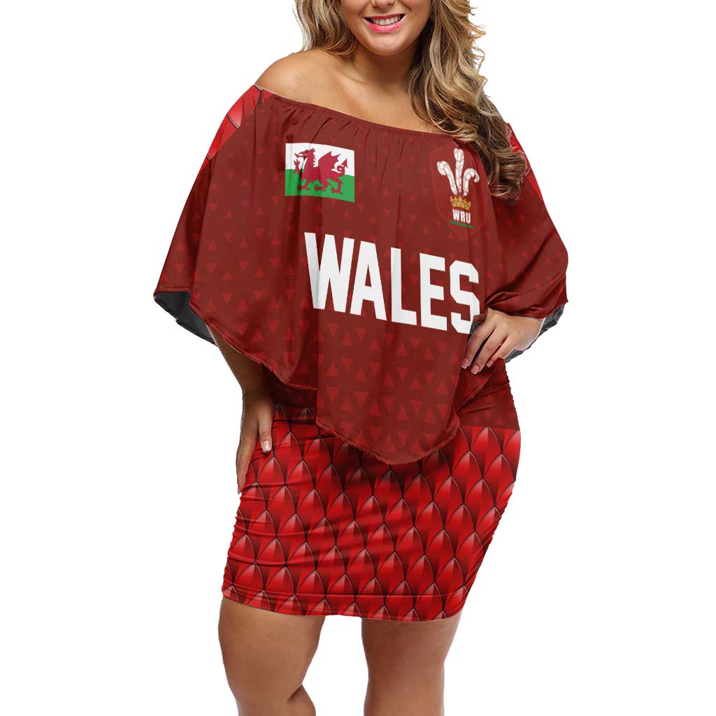Custom Wales Rugby-The Three Feathers Off Shoulder Short Dress Go Champions