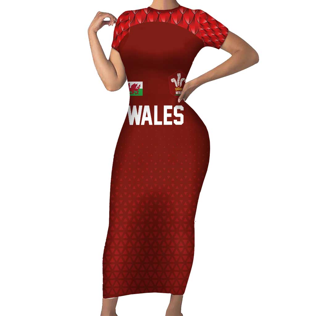 Custom Wales Rugby-The Three Feathers Short Sleeve Bodycon Dress Go Champions