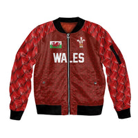 Custom Wales Rugby-The Three Feathers Sleeve Zip Bomber Jacket Go Champions