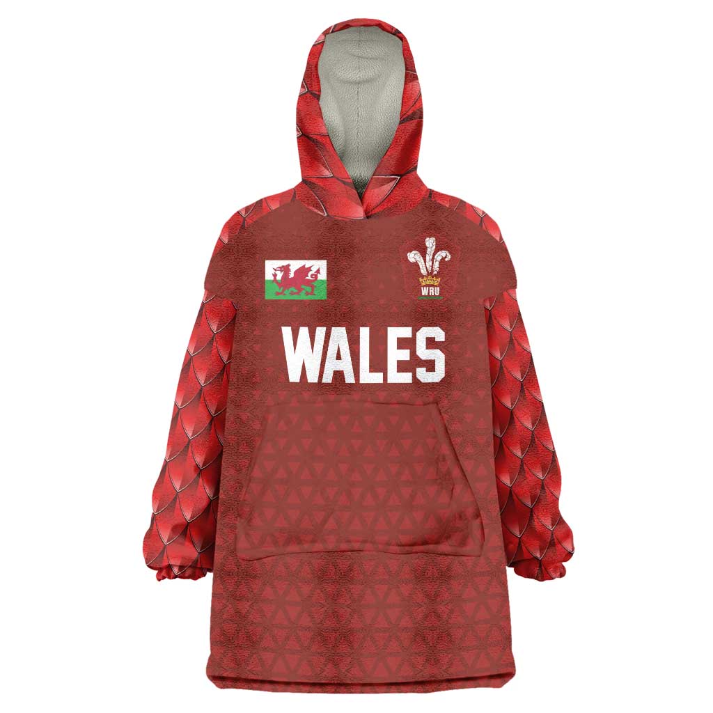 Custom Wales Rugby-The Three Feathers Wearable Blanket Hoodie Go Champions