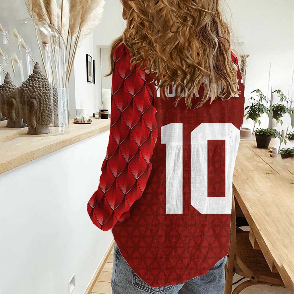 Custom Wales Rugby-The Three Feathers Women Casual Shirt Go Champions