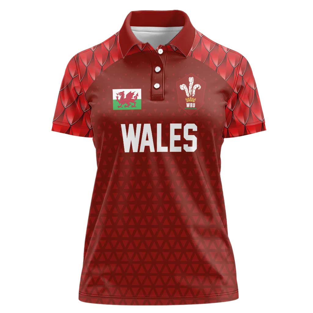Custom Wales Rugby-The Three Feathers Women Polo Shirt Go Champions