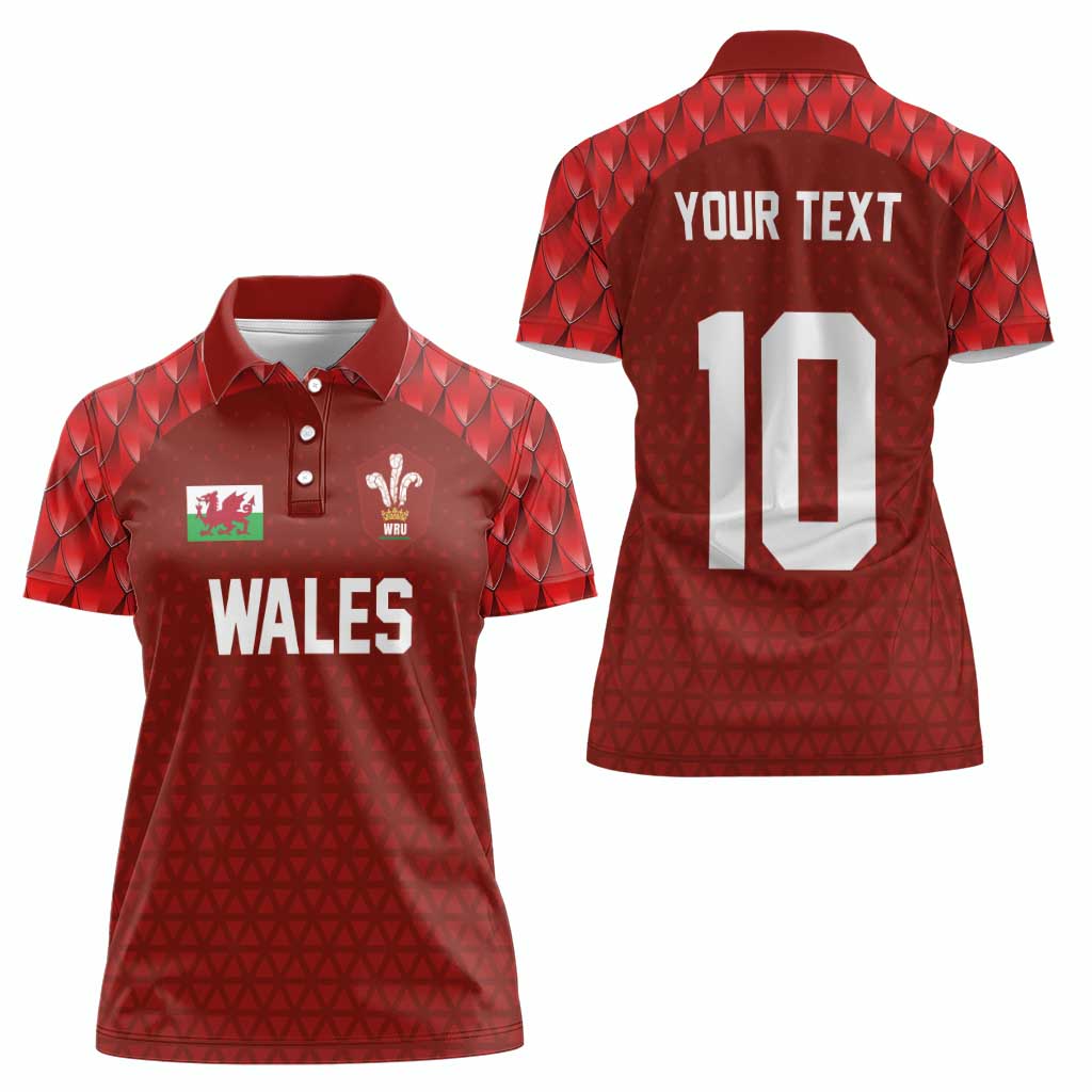 Custom Wales Rugby-The Three Feathers Women Polo Shirt Go Champions