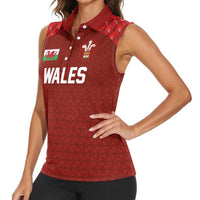 Custom Wales Rugby-The Three Feathers Women Sleeveless Polo Shirt Go Champions