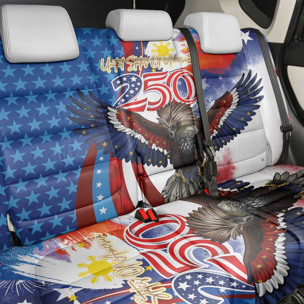 Philippines and United States Semiquincentennial Back Car Seat Cover Eagle and National Flag Style