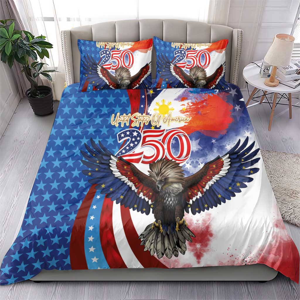 Philippines and United States Semiquincentennial Bedding Set Eagle and National Flag Style