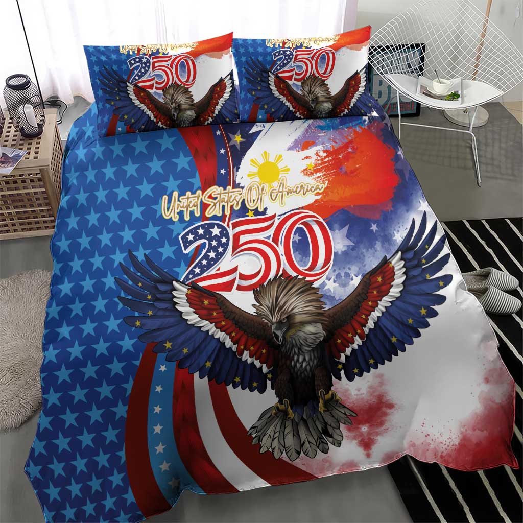 Philippines and United States Semiquincentennial Bedding Set Eagle and National Flag Style