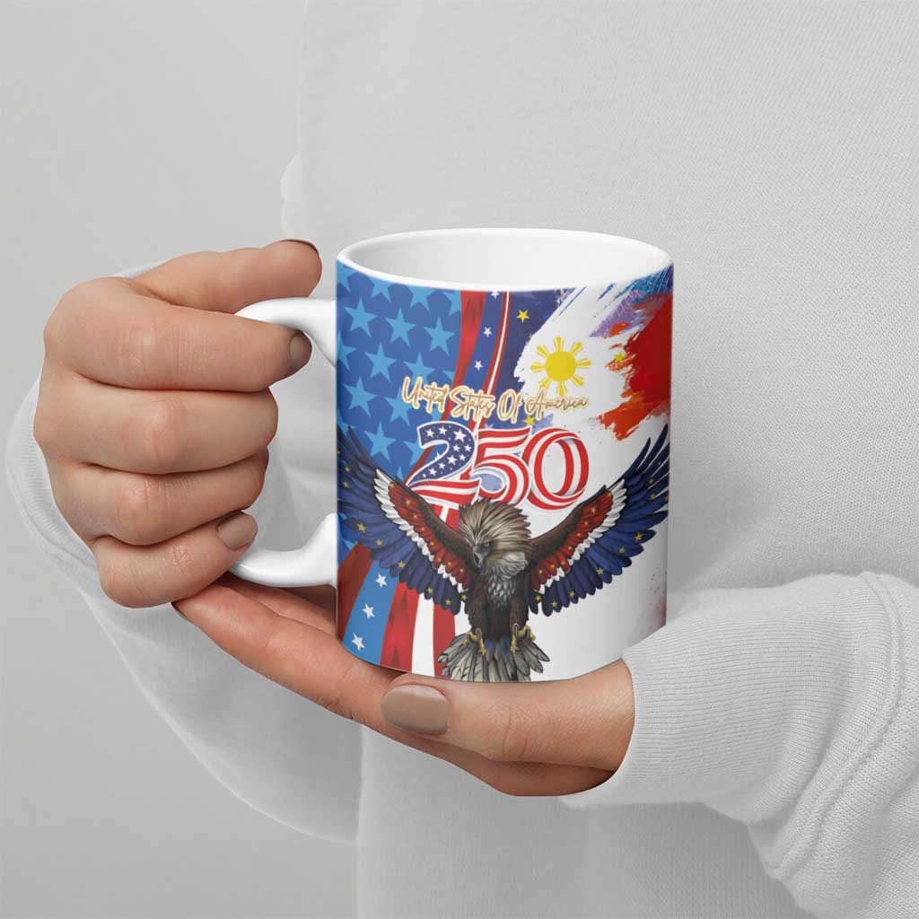 Philippines and United States Semiquincentennial Ceramic Mug Eagle and National Flag Style