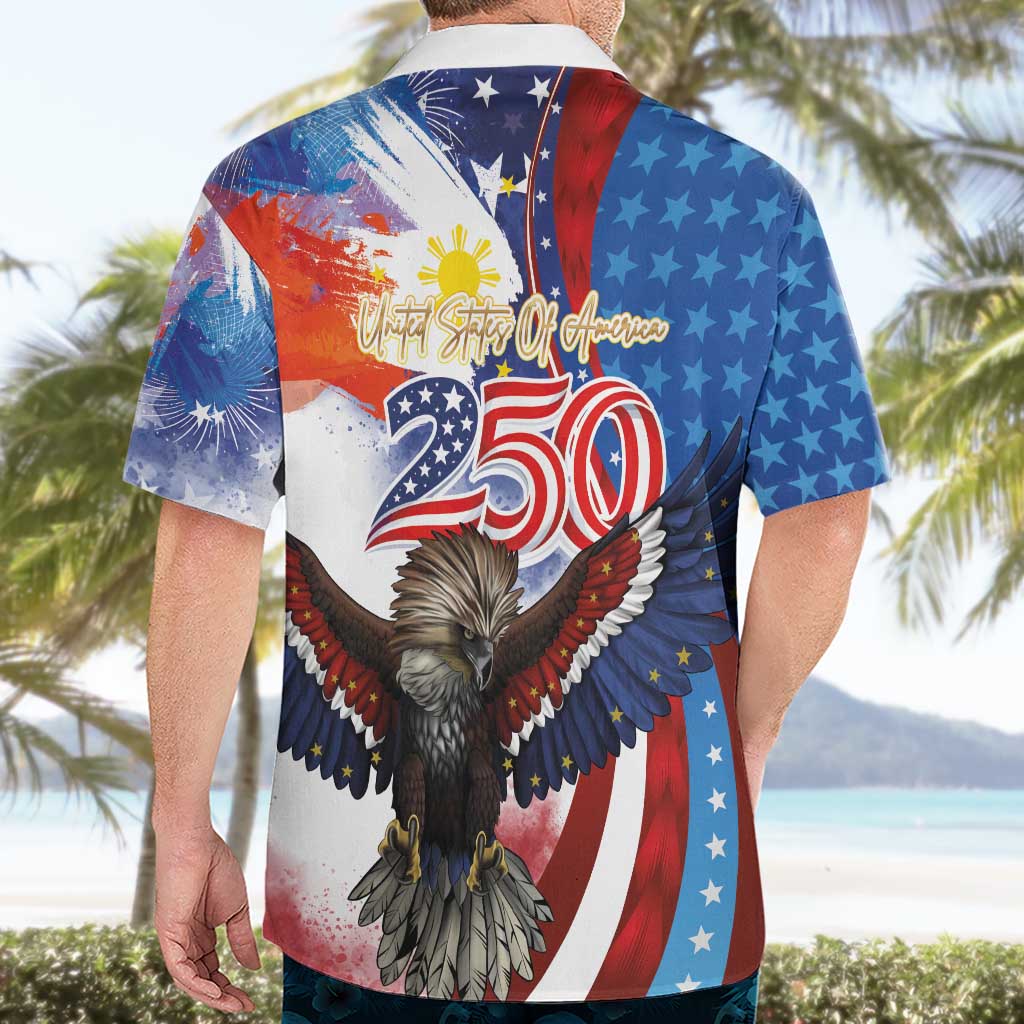 Philippines and United States Semiquincentennial Hawaiian Shirt Eagle and National Flag Style