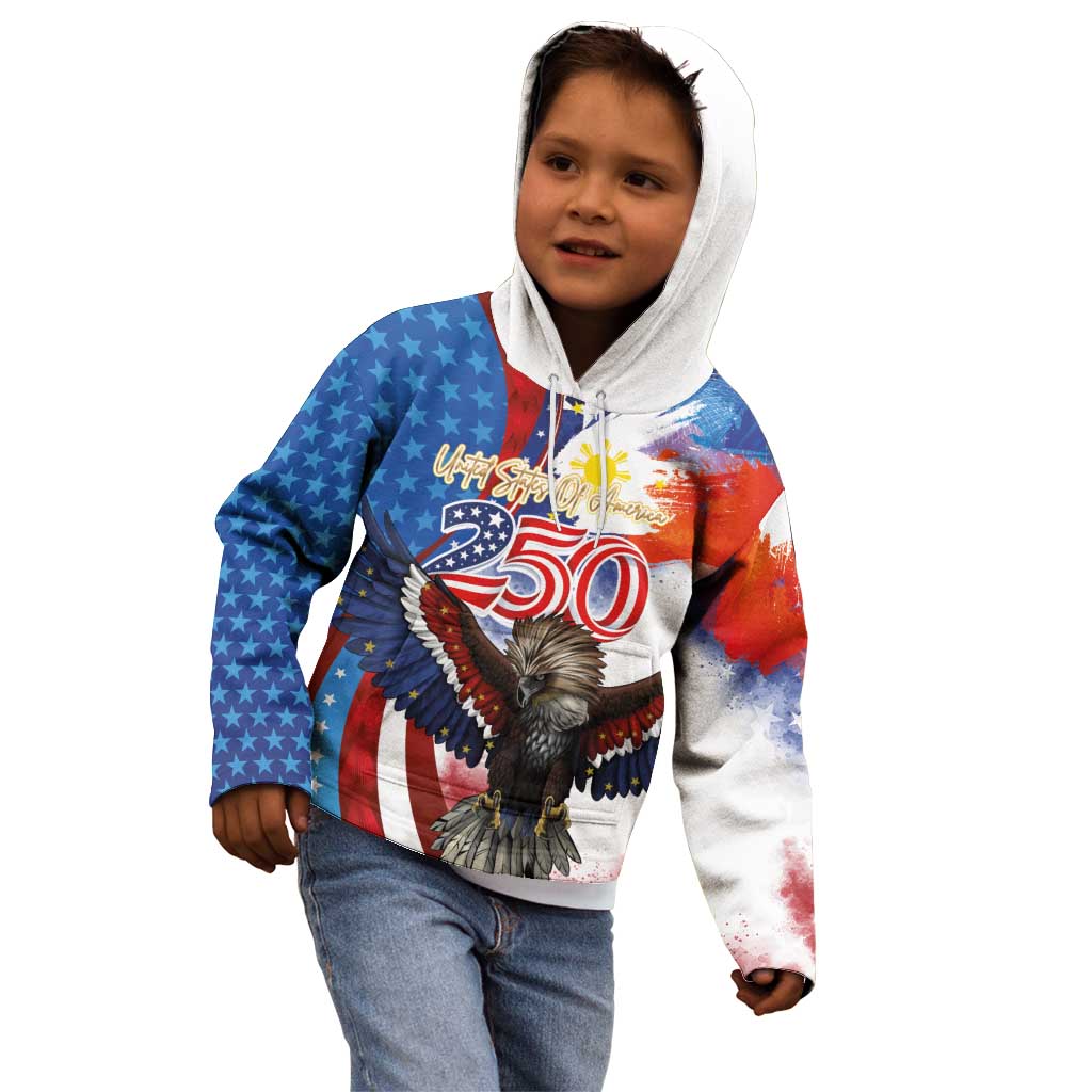 Philippines and United States Semiquincentennial Kid Hoodie Eagle and National Flag Style