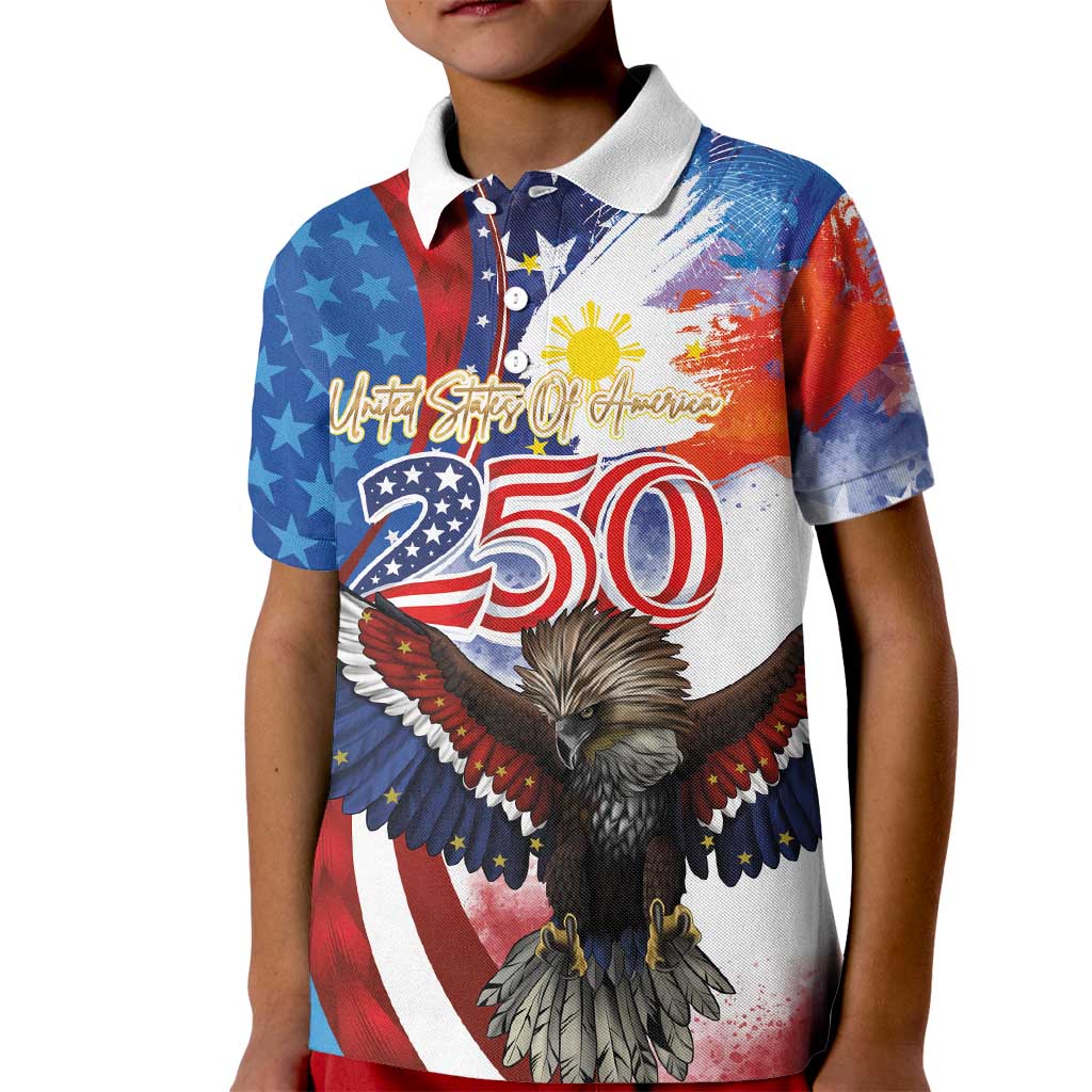 Philippines and United States Semiquincentennial Kid Polo Shirt Eagle and National Flag Style