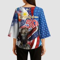 Philippines and United States Semiquincentennial Kimono Sleeve Blouse Eagle and National Flag Style