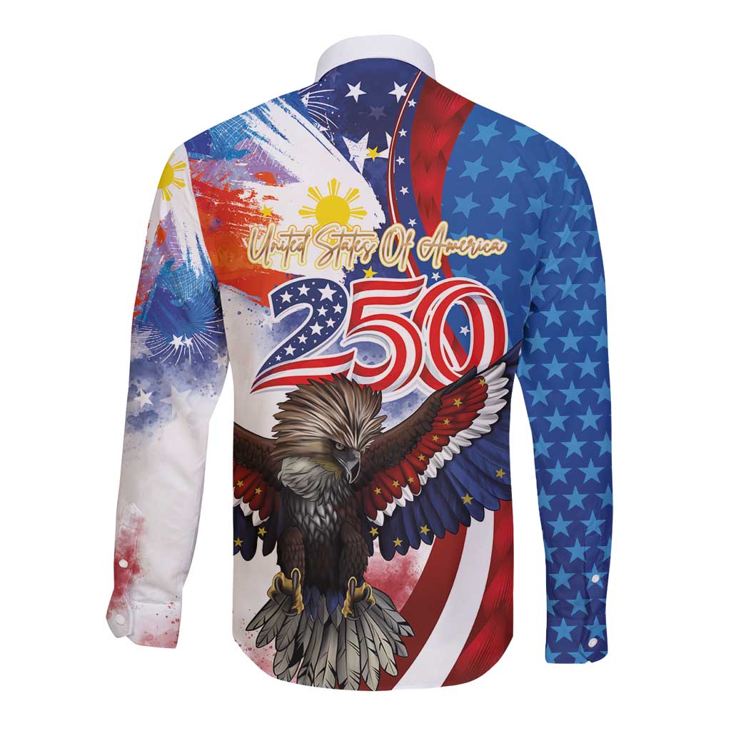Philippines and United States Semiquincentennial Long Sleeve Button Shirt Eagle and National Flag Style