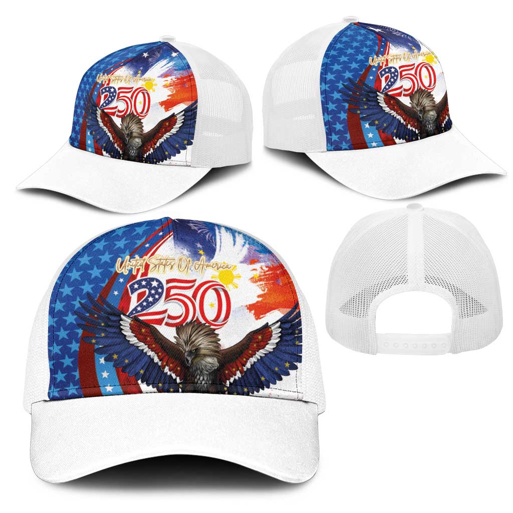 Philippines and United States Semiquincentennial Mesh Trucker Cap Eagle and National Flag Style