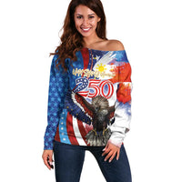 Philippines and United States Semiquincentennial Off Shoulder Sweater Eagle and National Flag Style