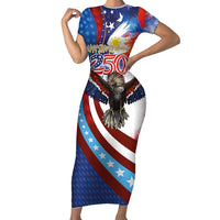 Philippines and United States Semiquincentennial Short Sleeve Bodycon Dress Eagle and National Flag Style