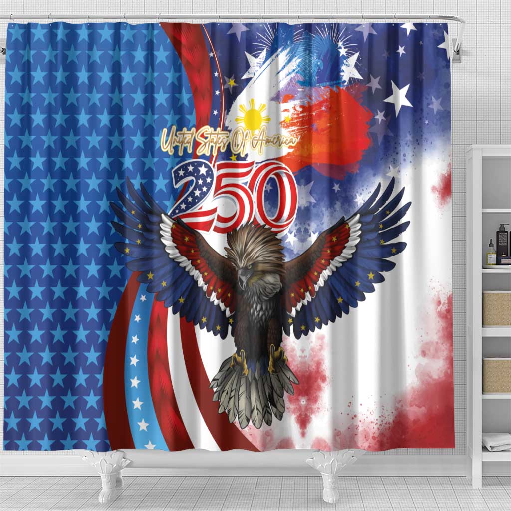 Philippines and United States Semiquincentennial Shower Curtain Eagle and National Flag Style