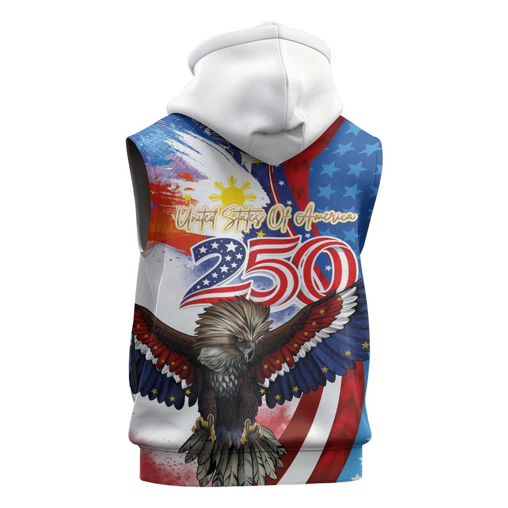 Philippines and United States Semiquincentennial Sleeveless Hoodie Eagle and National Flag Style