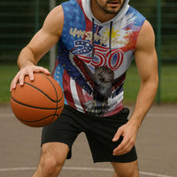 Philippines and United States Semiquincentennial Sleeveless Hoodie Eagle and National Flag Style