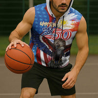 Philippines and United States Semiquincentennial Sleeveless Zip Hoodie Eagle and National Flag Style