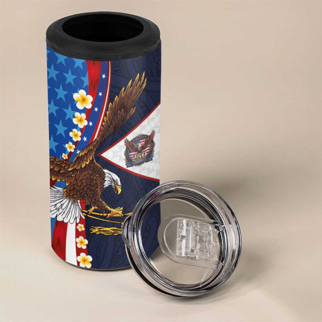 American Samoa and United States Semiquincentennial 4 in 1 Can Cooler Tumbler Bald Eagle with National Flag Style