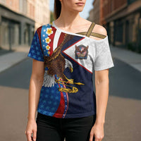 American Samoa and United States Semiquincentennial Cross Shoulder Shirt Bald Eagle with National Flag Style