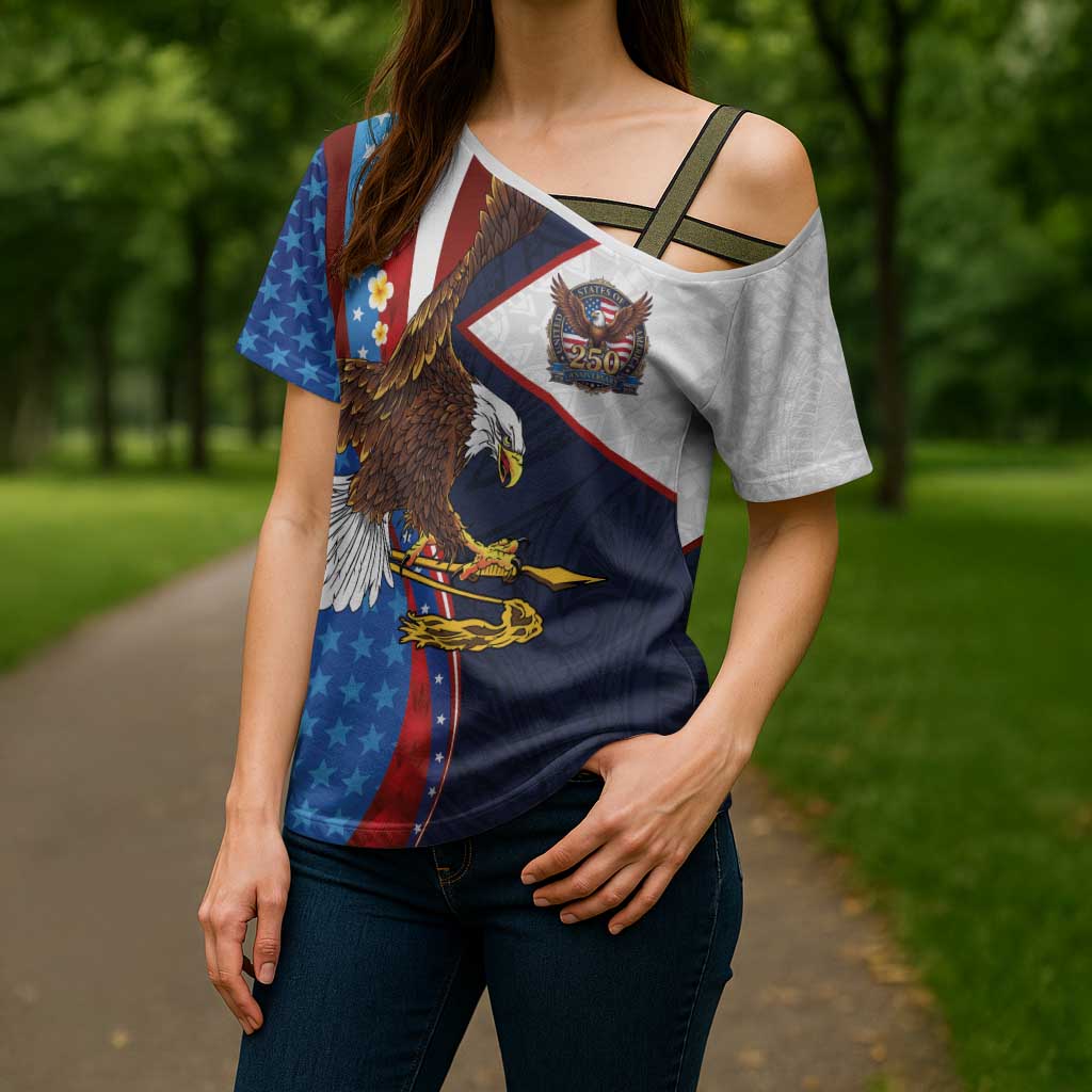 American Samoa and United States Semiquincentennial Cross Shoulder Shirt Bald Eagle with National Flag Style