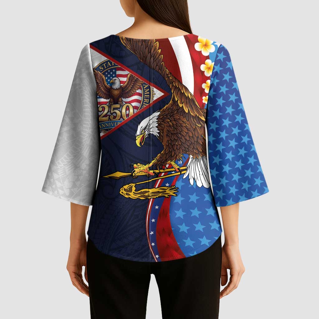 American Samoa and United States Semiquincentennial Kimono Sleeve Blouse Bald Eagle with National Flag Style