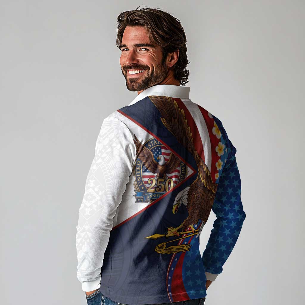 American Samoa and United States Semiquincentennial Long Sleeve Polo Shirt Bald Eagle with National Flag Style
