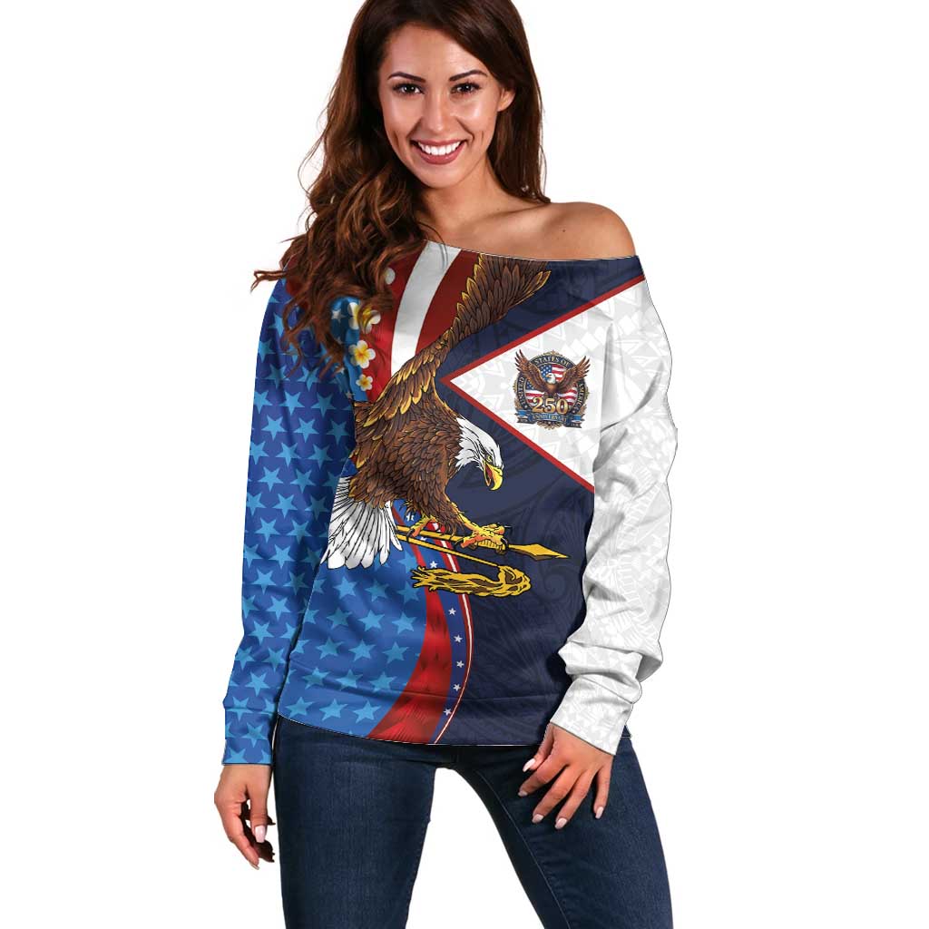 American Samoa and United States Semiquincentennial Off Shoulder Sweater Bald Eagle with National Flag Style