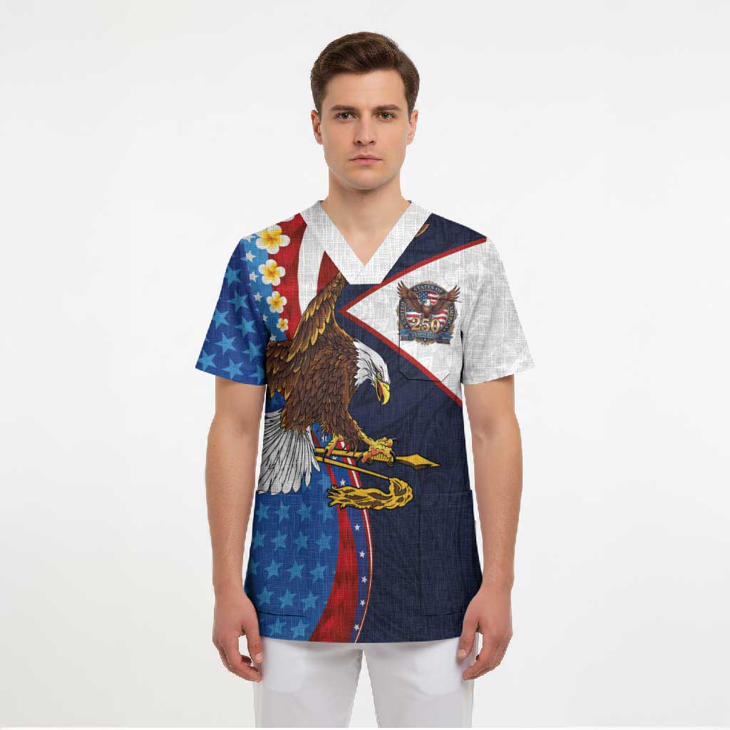 American Samoa and United States Semiquincentennial Scrub Top Bald Eagle with National Flag Style