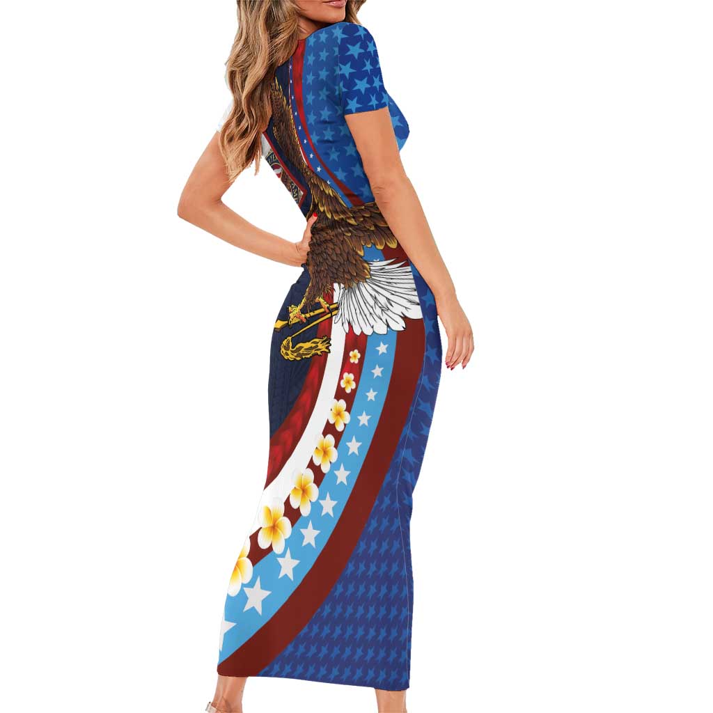 American Samoa and United States Semiquincentennial Short Sleeve Bodycon Dress Bald Eagle with National Flag Style