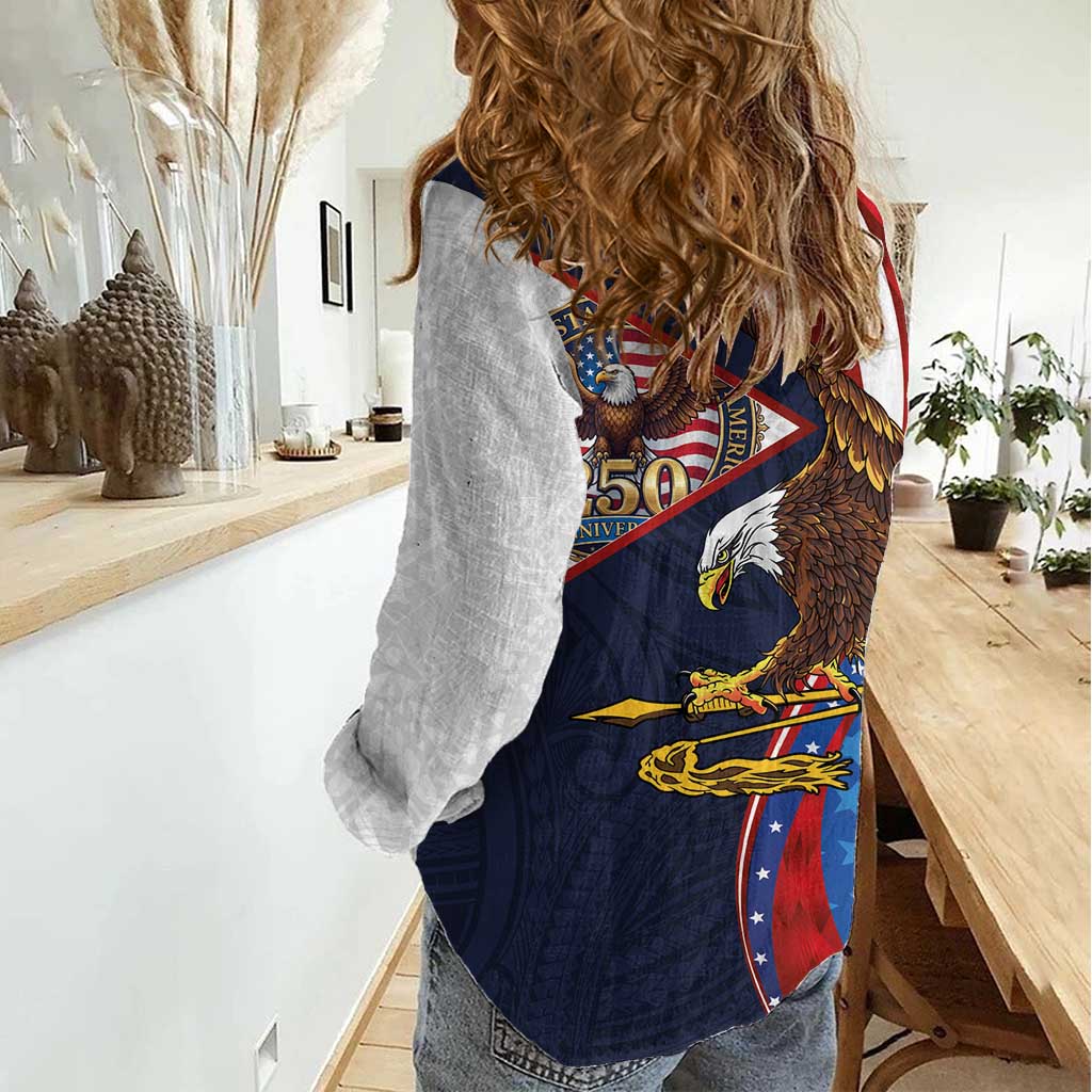 American Samoa and United States Semiquincentennial Women Casual Shirt Bald Eagle with National Flag Style