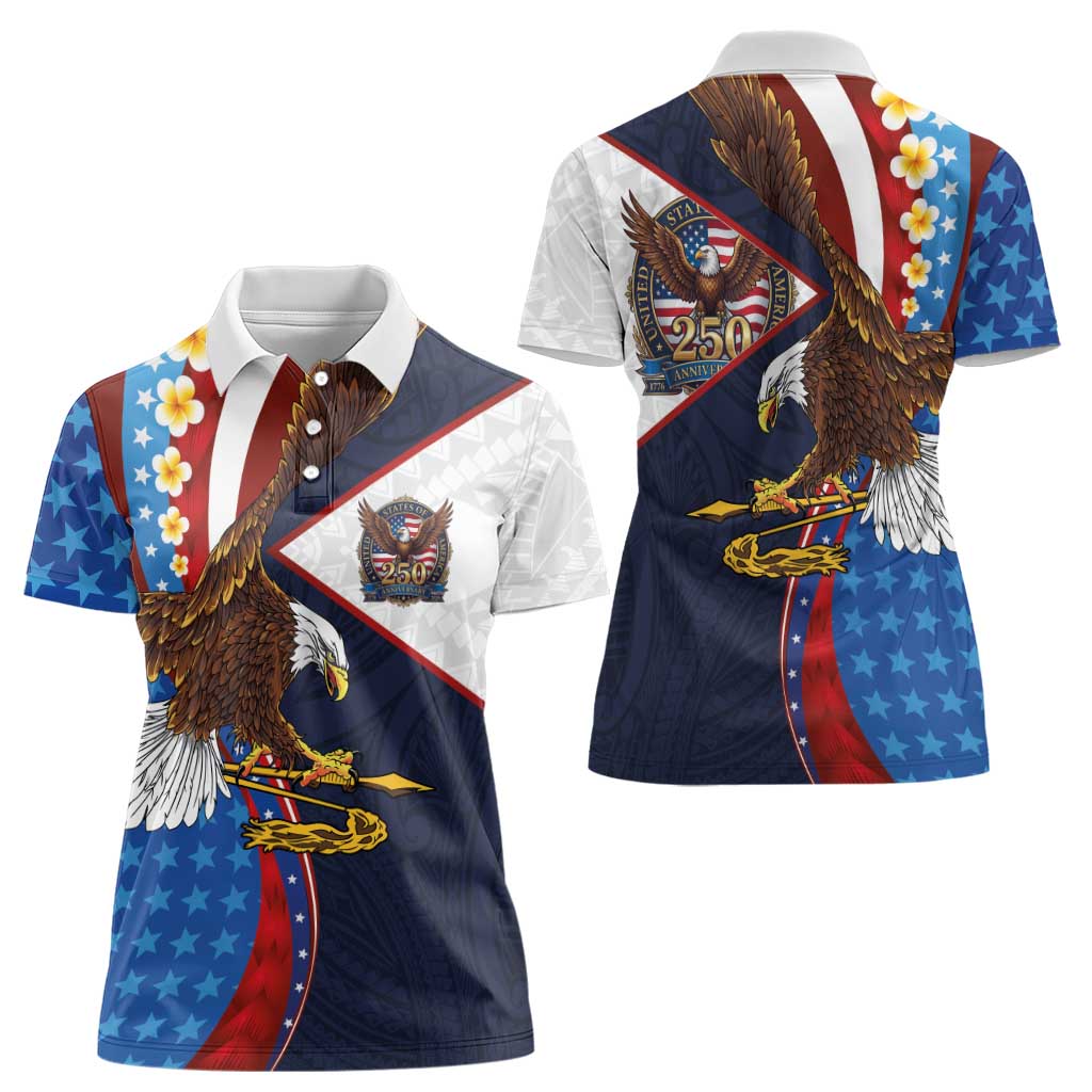 American Samoa and United States Semiquincentennial Women Polo Shirt Bald Eagle with National Flag Style