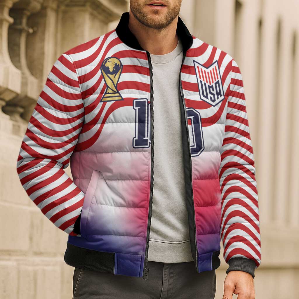 Custom United States Soccer Bomber Puffer Jacket American Flag Sporty Style