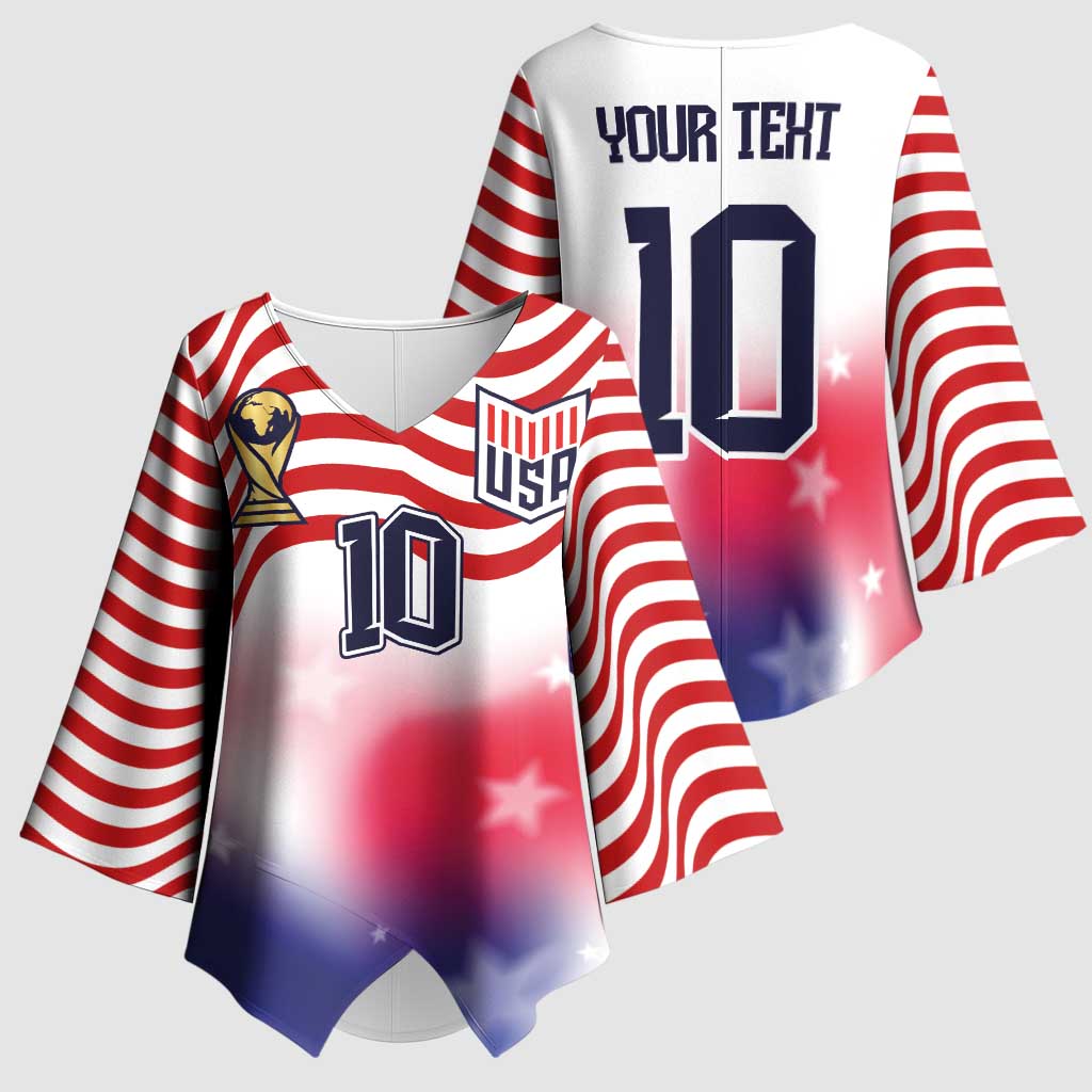Custom United States Soccer Kimono Sleeve Blouse American Flag Sporty Style