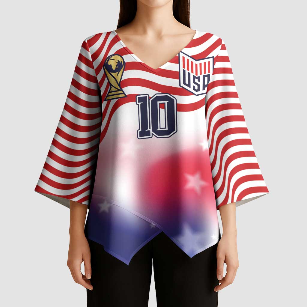 Custom United States Soccer Kimono Sleeve Blouse American Flag Sporty Style