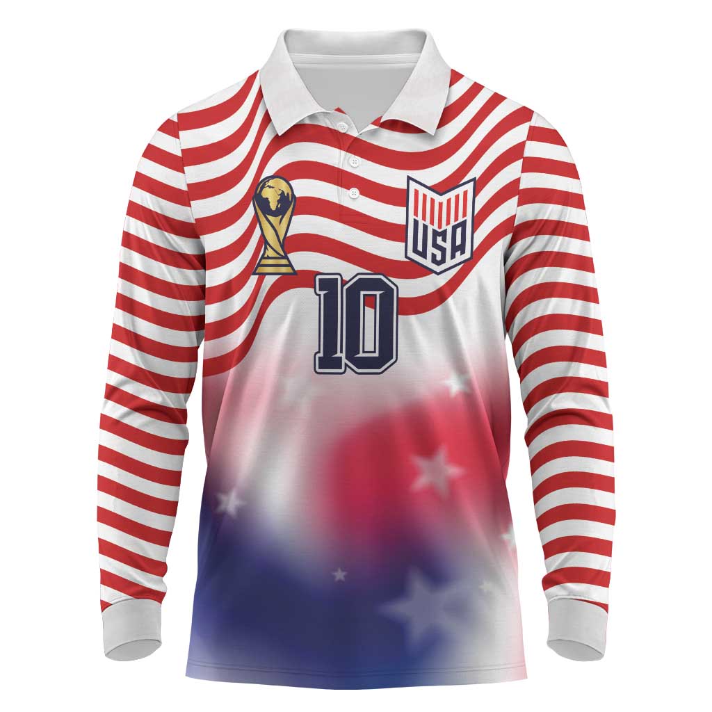 Custom United States Soccer Long Sleeve Polo Shirt American Flag Sporty Style
