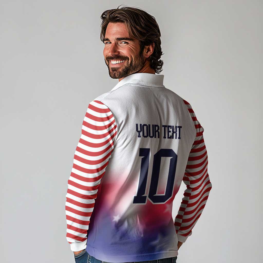 Custom United States Soccer Long Sleeve Polo Shirt American Flag Sporty Style