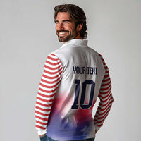 Custom United States Soccer Long Sleeve Polo Shirt American Flag Sporty Style