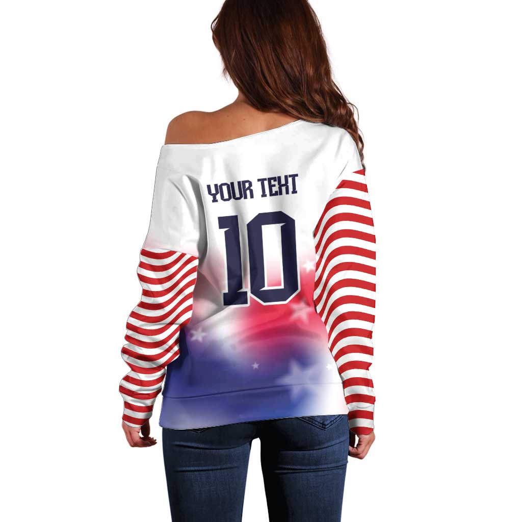 Custom United States Soccer Off Shoulder Sweater American Flag Sporty Style