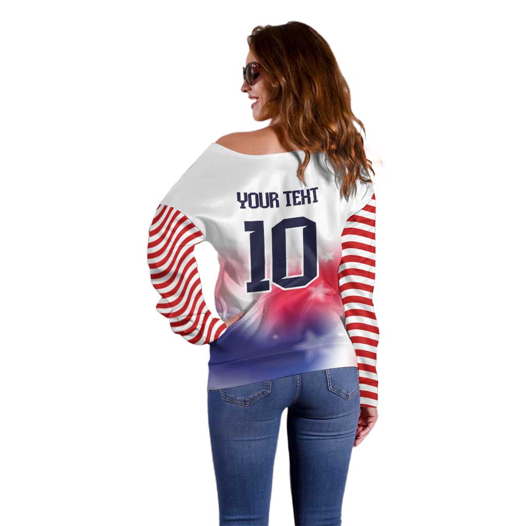 Custom United States Soccer Off Shoulder Sweater American Flag Sporty Style