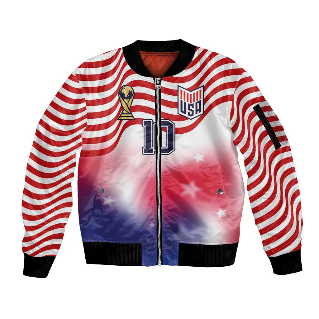 Custom United States Soccer Sleeve Zip Bomber Jacket American Flag Sporty Style