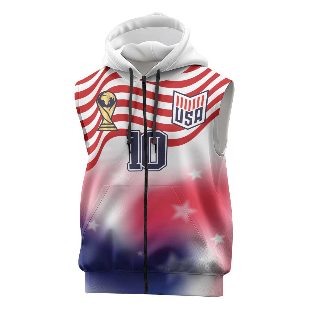 Custom United States Soccer Sleeveless Zip Hoodie American Flag Sporty Style