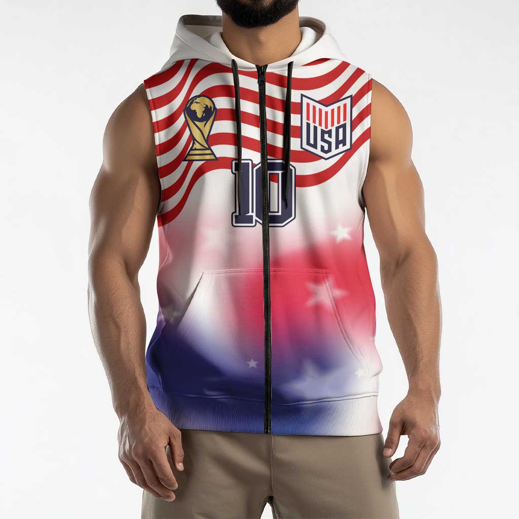 Custom United States Soccer Sleeveless Zip Hoodie American Flag Sporty Style