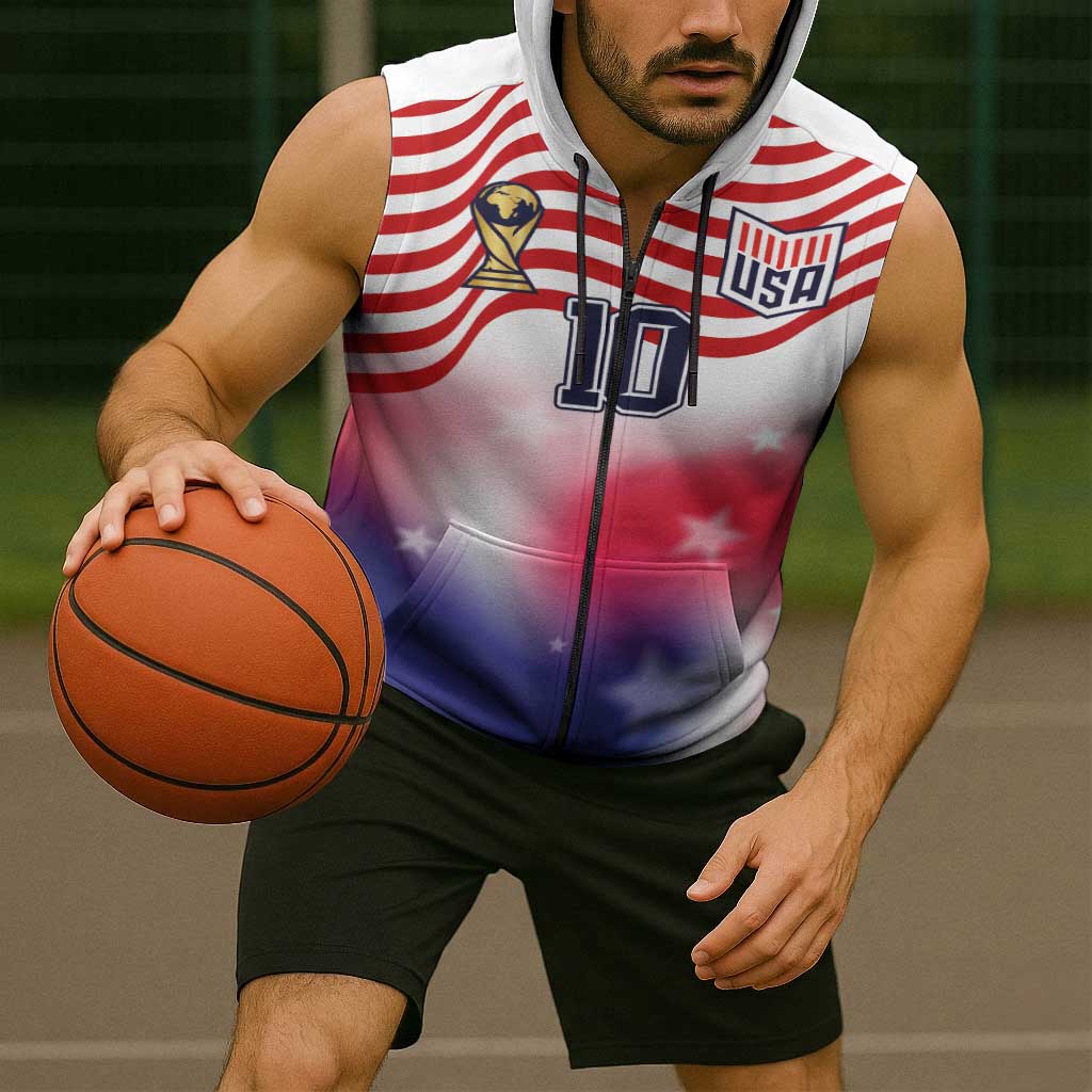 Custom United States Soccer Sleeveless Zip Hoodie American Flag Sporty Style